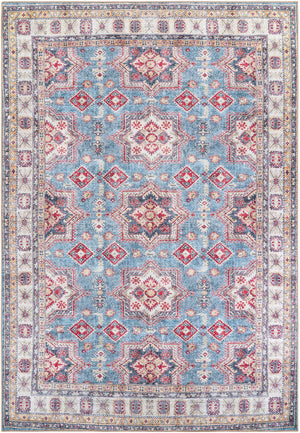 Washable Light Blue 8' 4 x 12' Timeless Rectangle Area Rug Easy to Clean Stain Resistant & Durable Traditional Classic Vintage Design Carpet for Sale at Rug Engine