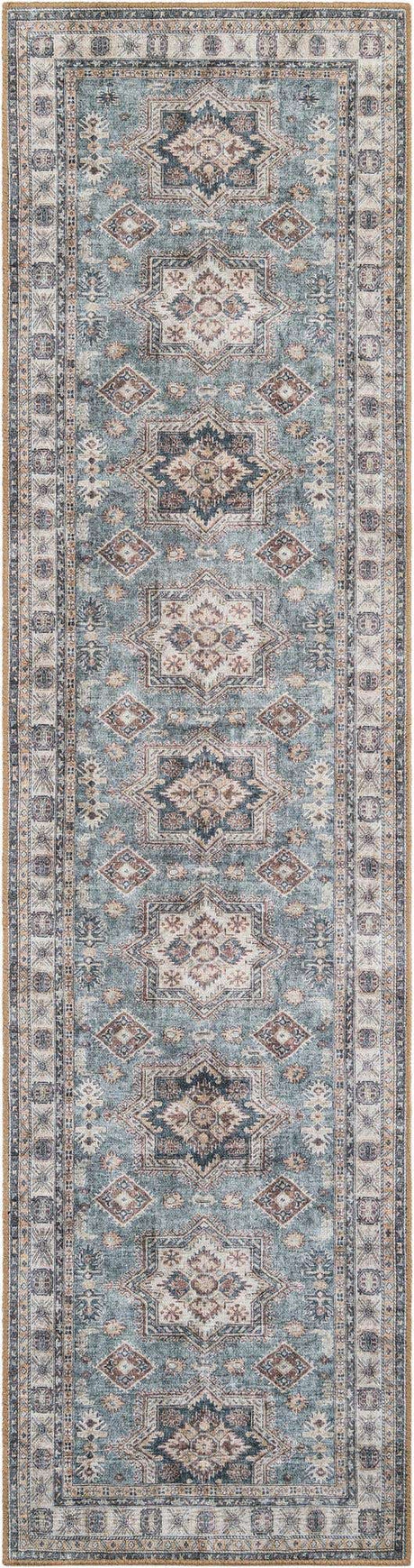 Washable Soft Green 2' 7 x 10' Timeless Runner Area Rug Easy to Clean Stain Resistant & Durable Traditional Classic Vintage Design Carpet for Sale at Rug Engine