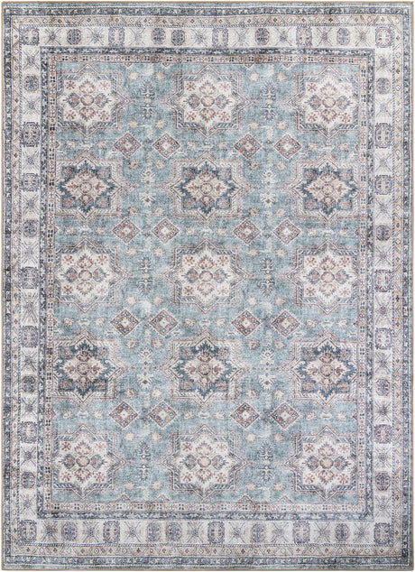 Washable Soft Green 9' 5 x 13' 1 Timeless Rectangle Area Rug Easy to Clean Stain Resistant & Durable Traditional Classic Vintage Design Carpet for Sale at Rug Engine