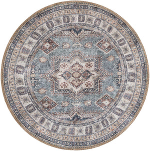 Washable Soft Green 2' x 2' Timeless Round Area Rug Easy to Clean Stain Resistant & Durable Traditional Classic Vintage Design Carpet for Sale at Rug Engine