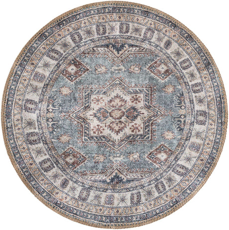 Washable Soft Green 2' x 2' Timeless Round Area Rug Easy to Clean Stain Resistant & Durable Traditional Classic Vintage Design Carpet for Sale at Rug Engine