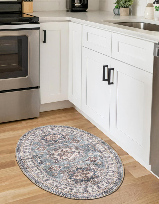 Washable Soft Green 2' x 3' 1 Timeless Oval Area Rug Easy to Clean Stain Resistant & Durable Traditional Classic Vintage Design Carpet for Sale at Rug Engine