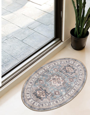 Washable Soft Green 2' x 3' 1 Timeless Oval Area Rug Easy to Clean Stain Resistant & Durable Traditional Classic Vintage Design Carpet for Sale at Rug Engine