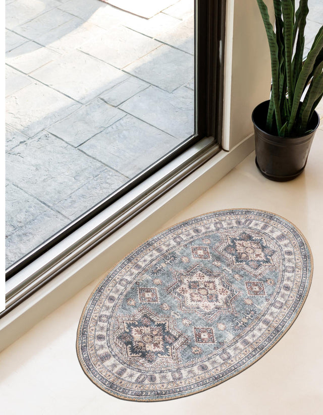 Washable Soft Green 2' x 3' 1 Timeless Oval Area Rug Easy to Clean Stain Resistant & Durable Traditional Classic Vintage Design Carpet for Sale at Rug Engine