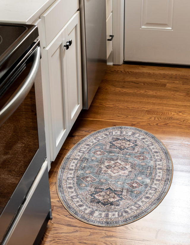 Washable Soft Green 2' x 3' 1 Timeless Oval Area Rug Easy to Clean Stain Resistant & Durable Traditional Classic Vintage Design Carpet for Sale at Rug Engine