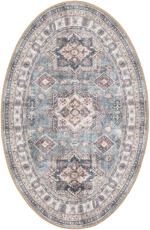 Washable Soft Green 2' x 3' 1 Timeless Oval Area Rug Easy to Clean Stain Resistant & Durable Traditional Classic Vintage Design Carpet for Sale at Rug Engine