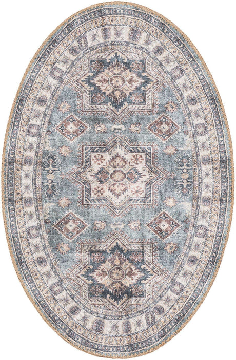 Washable Soft Green 2' x 3' 1 Timeless Oval Area Rug Easy to Clean Stain Resistant & Durable Traditional Classic Vintage Design Carpet for Sale at Rug Engine