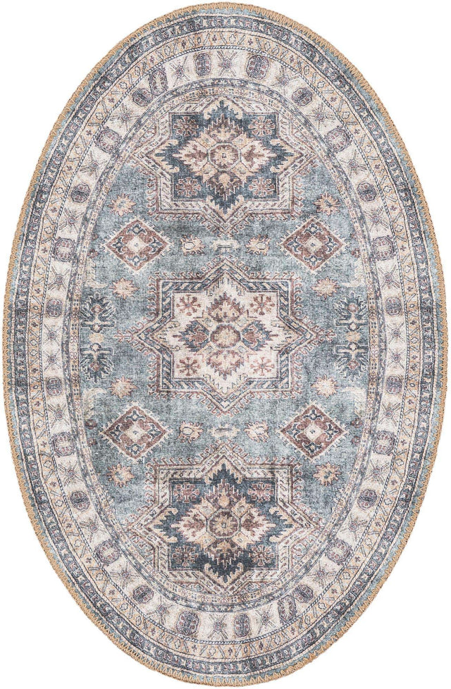 Washable Soft Green 2' x 3' 1 Timeless Oval Area Rug Easy to Clean Stain Resistant & Durable Traditional Classic Vintage Design Carpet for Sale at Rug Engine