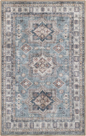 Washable Soft Green 3' 6 x 5' 6 Timeless Rectangle Area Rug Easy to Clean Stain Resistant & Durable Traditional Classic Vintage Design Carpet for Sale at Rug Engine