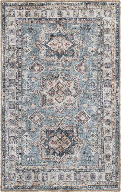 Washable Soft Green 3' 6 x 5' 6 Timeless Rectangle Area Rug Easy to Clean Stain Resistant & Durable Traditional Classic Vintage Design Carpet for Sale at Rug Engine