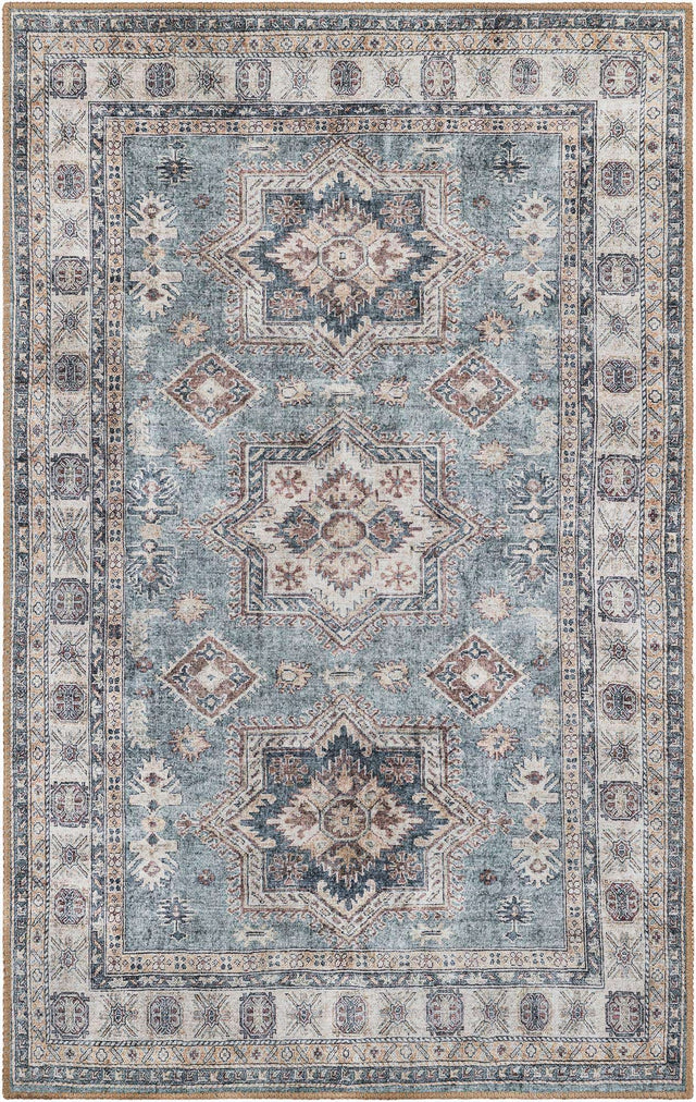 Washable Soft Green 3' 6 x 5' 6 Timeless Rectangle Area Rug Easy to Clean Stain Resistant & Durable Traditional Classic Vintage Design Carpet for Sale at Rug Engine