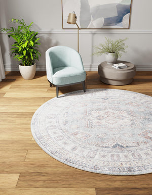 Washable Soft Green 3' 6 x 3' 6 Timeless Round Area Rug Easy to Clean Stain Resistant & Durable Traditional Classic Vintage Design Carpet for Sale at Rug Engine