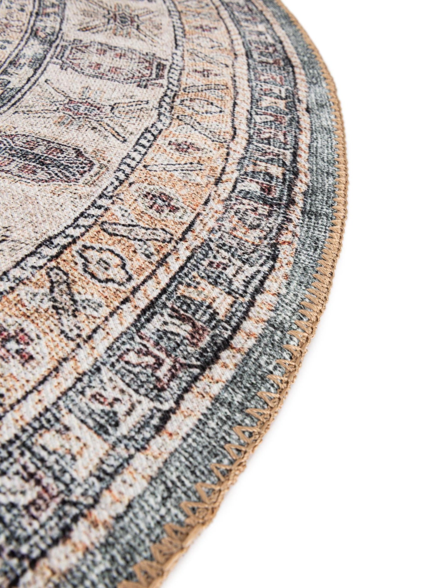 Washable Soft Green 3' 6 x 3' 6 Timeless Round Area Rug Easy to Clean Stain Resistant & Durable Traditional Classic Vintage Design Carpet for Sale at Rug Engine