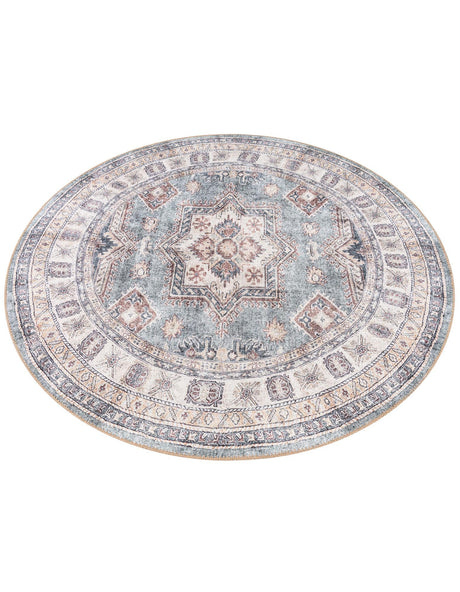 Washable Soft Green 5' 1 x 5' 1 Timeless Round Area Rug Easy to Clean Stain Resistant & Durable Traditional Classic Vintage Design Carpet for Sale at Rug Engine
