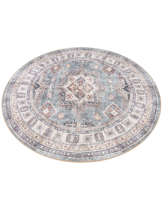 Washable Soft Green 5' 1 x 5' 1 Timeless Round Area Rug Easy to Clean Stain Resistant & Durable Traditional Classic Vintage Design Carpet for Sale at Rug Engine