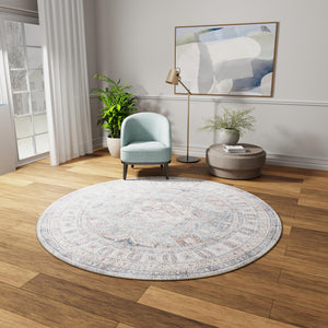 Washable Soft Green 5' 1 x 5' 1 Timeless Round Area Rug Easy to Clean Stain Resistant & Durable Traditional Classic Vintage Design Carpet for Sale at Rug Engine
