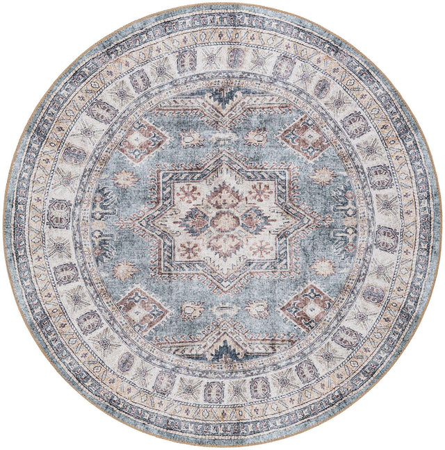 Washable Soft Green 5' 1 x 5' 1 Timeless Round Area Rug Easy to Clean Stain Resistant & Durable Traditional Classic Vintage Design Carpet for Sale at Rug Engine