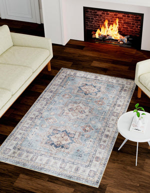 Washable Soft Green 5' 1 x 8' Timeless Rectangle Area Rug Easy to Clean Stain Resistant & Durable Traditional Classic Vintage Design Carpet for Sale at Rug Engine