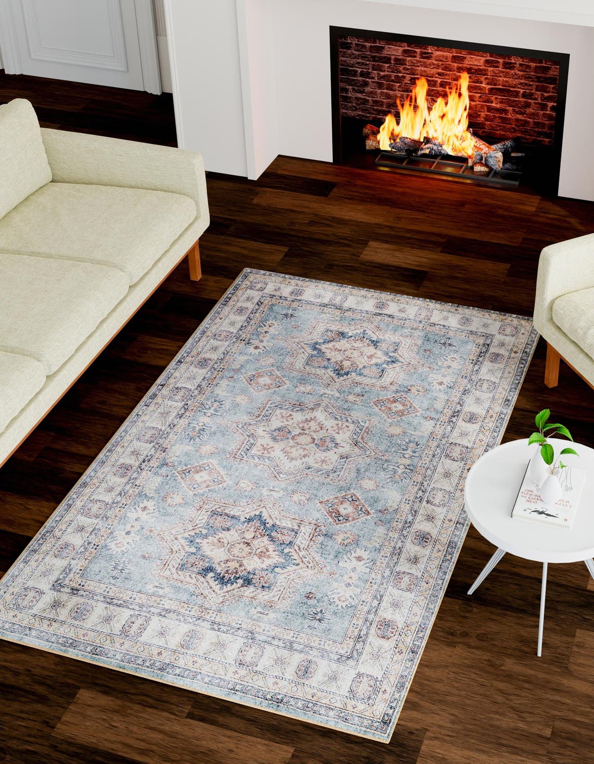 Washable Soft Green 9' 5 x 13' 1 Timeless Rectangle Area Rug Easy to Clean Stain Resistant & Durable Traditional Classic Vintage Design Carpet for Sale at Rug Engine
