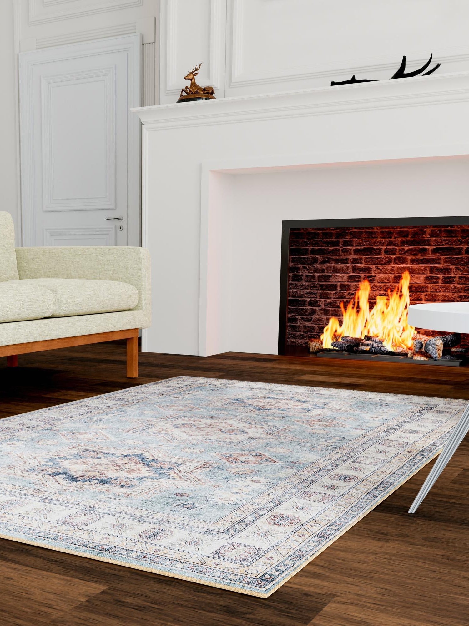Washable Soft Green 2' x 3' 1 Timeless Rectangle Area Rug Easy to Clean Stain Resistant & Durable Traditional Classic Vintage Design Carpet for Sale at Rug Engine