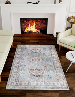 Washable Soft Green 7' 10 x 10' Timeless Rectangle Area Rug Easy to Clean Stain Resistant & Durable Traditional Classic Vintage Design Carpet for Sale at Rug Engine