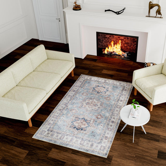 Washable Soft Green 5' 1 x 8' Timeless Rectangle Area Rug Easy to Clean Stain Resistant & Durable Traditional Classic Vintage Design Carpet for Sale at Rug Engine