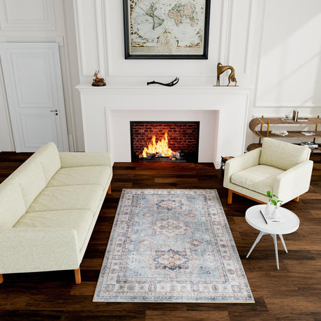 Washable Soft Green 5' 1 x 8' Timeless Rectangle Area Rug Easy to Clean Stain Resistant & Durable Traditional Classic Vintage Design Carpet for Sale at Rug Engine