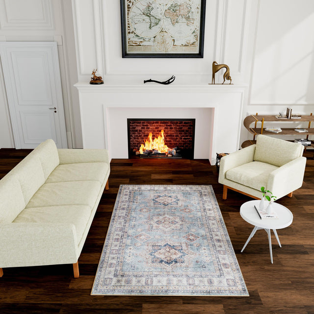 Washable Soft Green 5' 1 x 8' Timeless Rectangle Area Rug Easy to Clean Stain Resistant & Durable Traditional Classic Vintage Design Carpet for Sale at Rug Engine