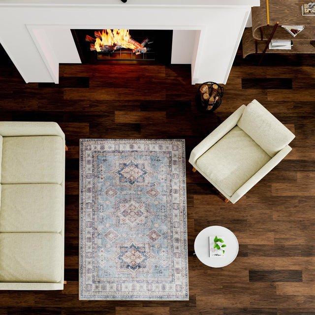 Washable Soft Green 5' 1 x 8' Timeless Rectangle Area Rug Easy to Clean Stain Resistant & Durable Traditional Classic Vintage Design Carpet for Sale at Rug Engine