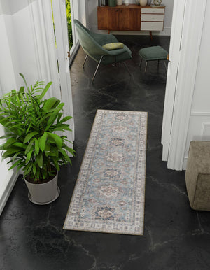 Washable Soft Green 2' x 8' Timeless Runner Area Rug Easy to Clean Stain Resistant & Durable Traditional Classic Vintage Design Carpet for Sale at Rug Engine