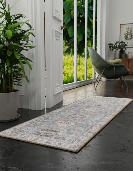 Washable Soft Green 2' 7 x 10' Timeless Runner Area Rug Easy to Clean Stain Resistant & Durable Traditional Classic Vintage Design Carpet for Sale at Rug Engine