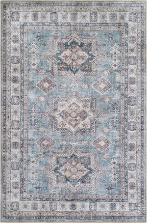 Washable Soft Green 6' 1 x 9' Timeless Rectangle Area Rug Easy to Clean Stain Resistant & Durable Traditional Classic Vintage Design Carpet for Sale at Rug Engine