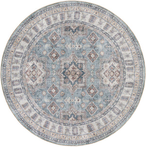 Washable Soft Green 7' 10 x 7' 10 Timeless Round Area Rug Easy to Clean Stain Resistant & Durable Traditional Classic Vintage Design Carpet for Sale at Rug Engine