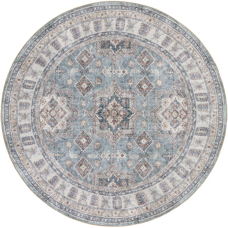 Washable Soft Green 7' 10 x 7' 10 Timeless Round Area Rug Easy to Clean Stain Resistant & Durable Traditional Classic Vintage Design Carpet for Sale at Rug Engine