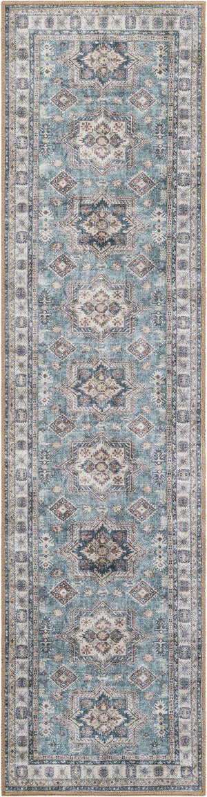 Washable Soft Green 2' x 8' Timeless Runner Area Rug Easy to Clean Stain Resistant & Durable Traditional Classic Vintage Design Carpet for Sale at Rug Engine
