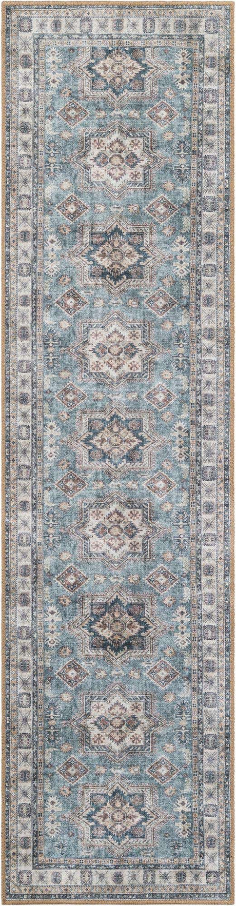Washable Soft Green 2' x 8' Timeless Runner Area Rug Easy to Clean Stain Resistant & Durable Traditional Classic Vintage Design Carpet for Sale at Rug Engine
