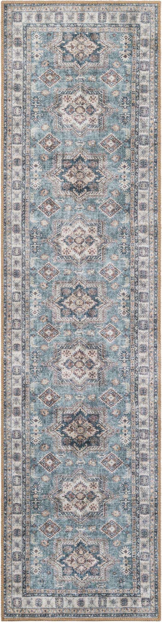Washable Soft Green 2' x 8' Timeless Runner Area Rug Easy to Clean Stain Resistant & Durable Traditional Classic Vintage Design Carpet for Sale at Rug Engine