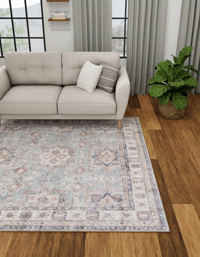 Washable Soft Green 7' 10 x 7' 10 Timeless Square Area Rug Easy to Clean Stain Resistant & Durable Traditional Classic Vintage Design Carpet for Sale at Rug Engine