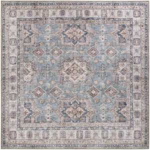 Washable Soft Green 7' 10 x 7' 10 Timeless Square Area Rug Easy to Clean Stain Resistant & Durable Traditional Classic Vintage Design Carpet for Sale at Rug Engine