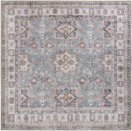 Washable Soft Green 7' 10 x 7' 10 Timeless Square Area Rug Easy to Clean Stain Resistant & Durable Traditional Classic Vintage Design Carpet for Sale at Rug Engine