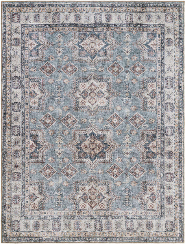 Washable Soft Green 7' 10 x 10' Timeless Rectangle Area Rug Easy to Clean Stain Resistant & Durable Traditional Classic Vintage Design Carpet for Sale at Rug Engine