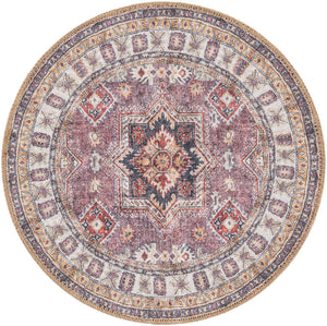 Washable Antique Rose Pink 2' x 2' Timeless Round Area Rug Easy to Clean Stain Resistant & Durable Traditional Classic Vintage Design Carpet for Sale at Rug Engine
