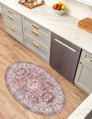 Washable Antique Rose Pink 2' x 3' 1 Timeless Oval Area Rug Easy to Clean Stain Resistant & Durable Traditional Classic Vintage Design Carpet for Sale at Rug Engine