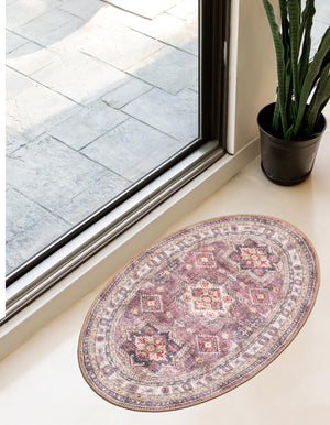 Washable Antique Rose Pink 2' x 3' 1 Timeless Oval Area Rug Easy to Clean Stain Resistant & Durable Traditional Classic Vintage Design Carpet for Sale at Rug Engine