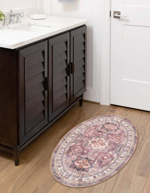 Washable Antique Rose Pink 2' x 3' 1 Timeless Oval Area Rug Easy to Clean Stain Resistant & Durable Traditional Classic Vintage Design Carpet for Sale at Rug Engine