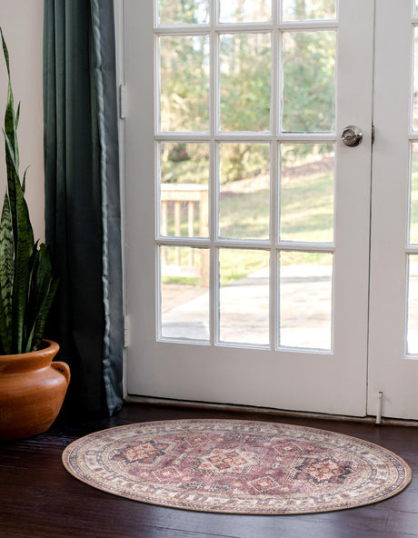 Washable Antique Rose Pink 2' x 3' 1 Timeless Oval Area Rug Easy to Clean Stain Resistant & Durable Traditional Classic Vintage Design Carpet for Sale at Rug Engine