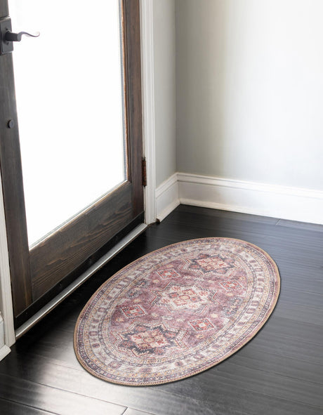 Washable Antique Rose Pink 2' x 3' 1 Timeless Oval Area Rug Easy to Clean Stain Resistant & Durable Traditional Classic Vintage Design Carpet for Sale at Rug Engine