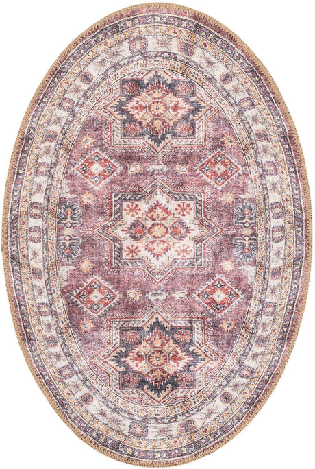 Washable Antique Rose Pink 2' x 3' 1 Timeless Oval Area Rug Easy to Clean Stain Resistant & Durable Traditional Classic Vintage Design Carpet for Sale at Rug Engine