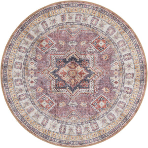 Washable Antique Rose Pink 3' 6 x 3' 6 Timeless Round Area Rug Easy to Clean Stain Resistant & Durable Traditional Classic Vintage Design Carpet for Sale at Rug Engine