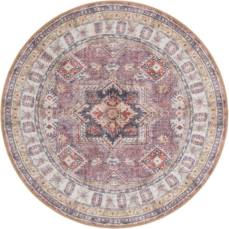 Washable Antique Rose Pink 3' 6 x 3' 6 Timeless Round Area Rug Easy to Clean Stain Resistant & Durable Traditional Classic Vintage Design Carpet for Sale at Rug Engine
